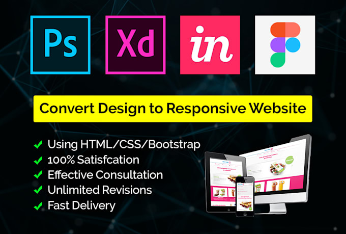 convert psd, xd, figma to html responsive bootstrap website