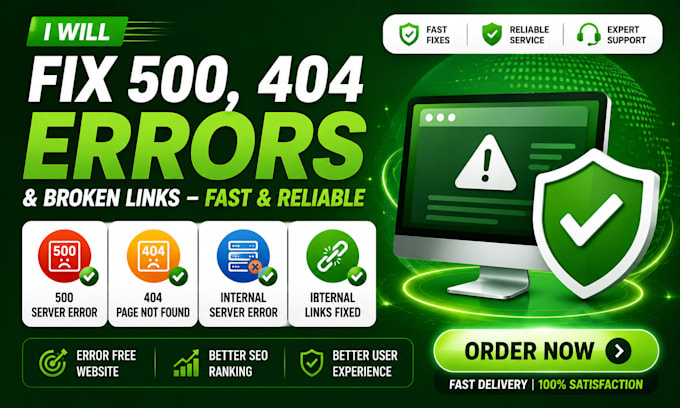 fix 500 server error,404 page not found error, broken links