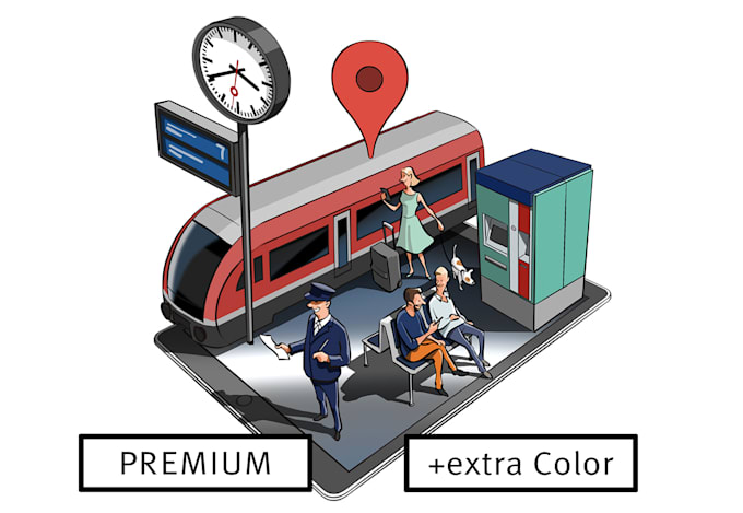 draw a cartoon scene with people, objects, etc