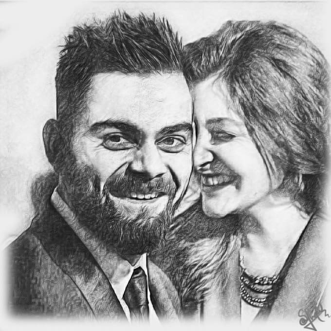 Cartridge Sheet Personalized Handmade Portrait Pencil Sketch A3 Size Couple 