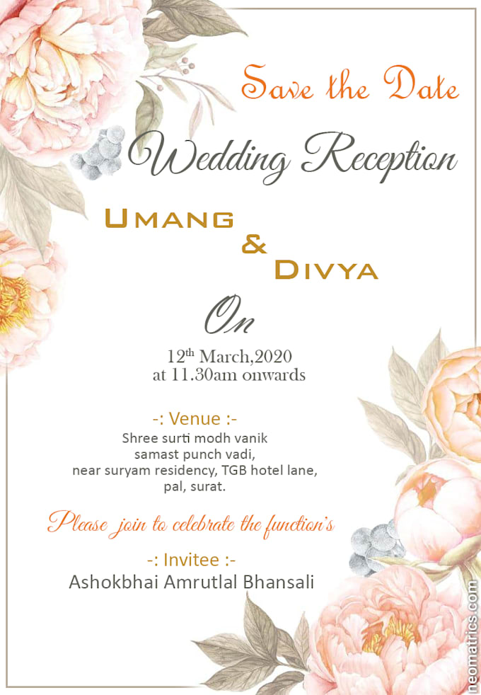 Design Wedding Birthday Party Event Invitation Invite Card By Nikkukadiya