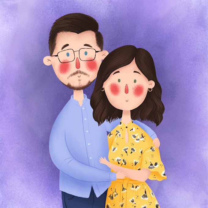 draw a cute cartoon couple digital portrait