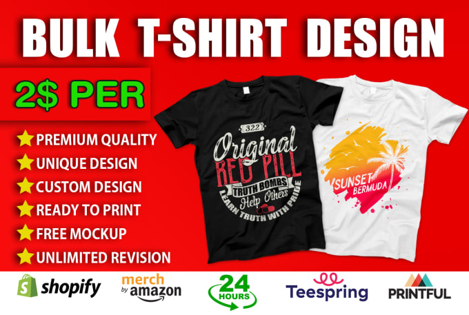 Do bulk t shirt designs for your business by Trending2design | Fiverr