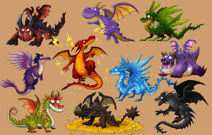 draw cartoon for character, monster, dragon