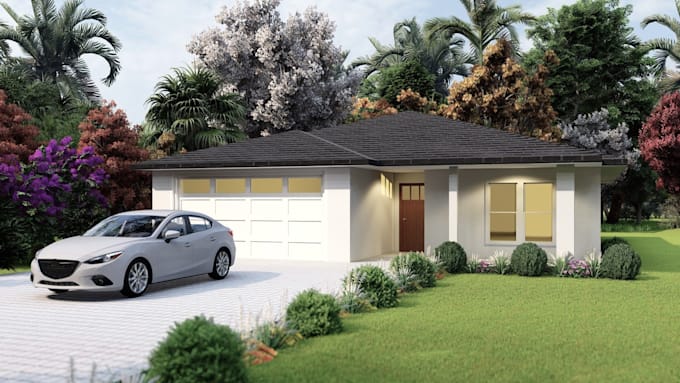 design home, office, and shop exterior, front rendering within 24 hours