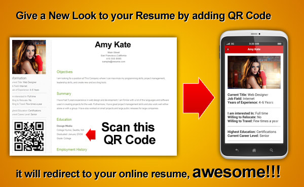 create exclusive QR Code ready Mobile Resume or Landing Page