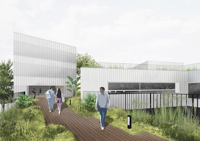 render 3d exterior visualization with collage style