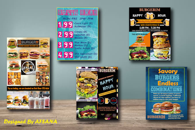 restaurant menus, digital menu screens, and food flyers