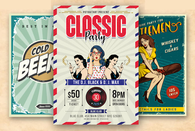 design stunning retro, vintage flyer or poster