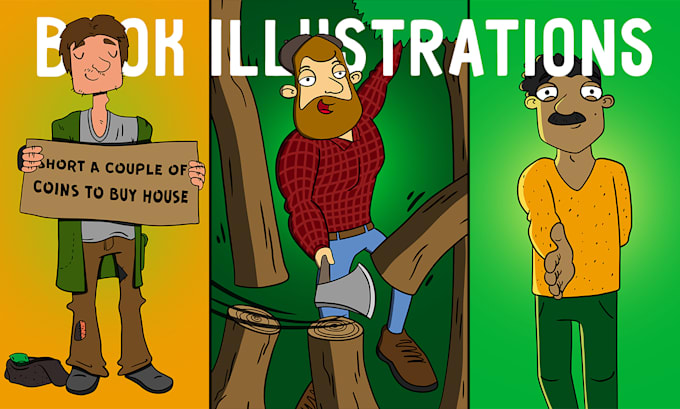 draw you a set of funny cartoons for a book