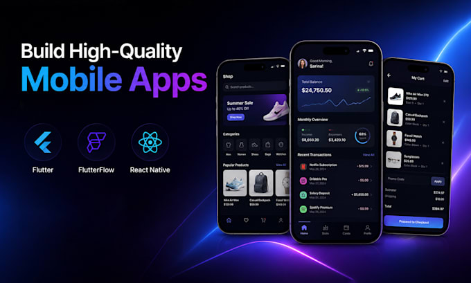 build mobile app using flutterflow, flutter developer, react native developer