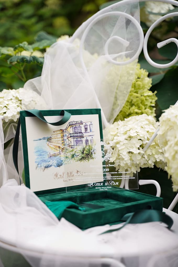 a drawing of a watercolor wedding house or building
