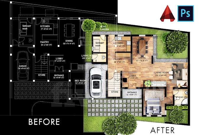 create amazing architectural colored plans from photoshop