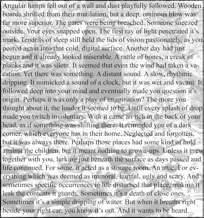 Write a horror thriller story, script for your project by Pugnatabula