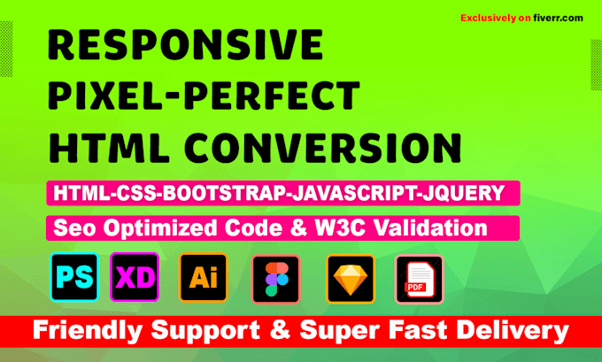 convert figma to HTML, sketch to HTML, psd to HTML, xd to html