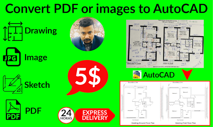 Convert your pdf, sketch or image to autocad drawing by Takidul | Fiverr