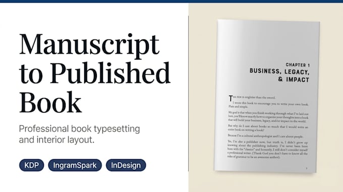 do book typesetting, KDP paperback formatting and interior layout in indesign