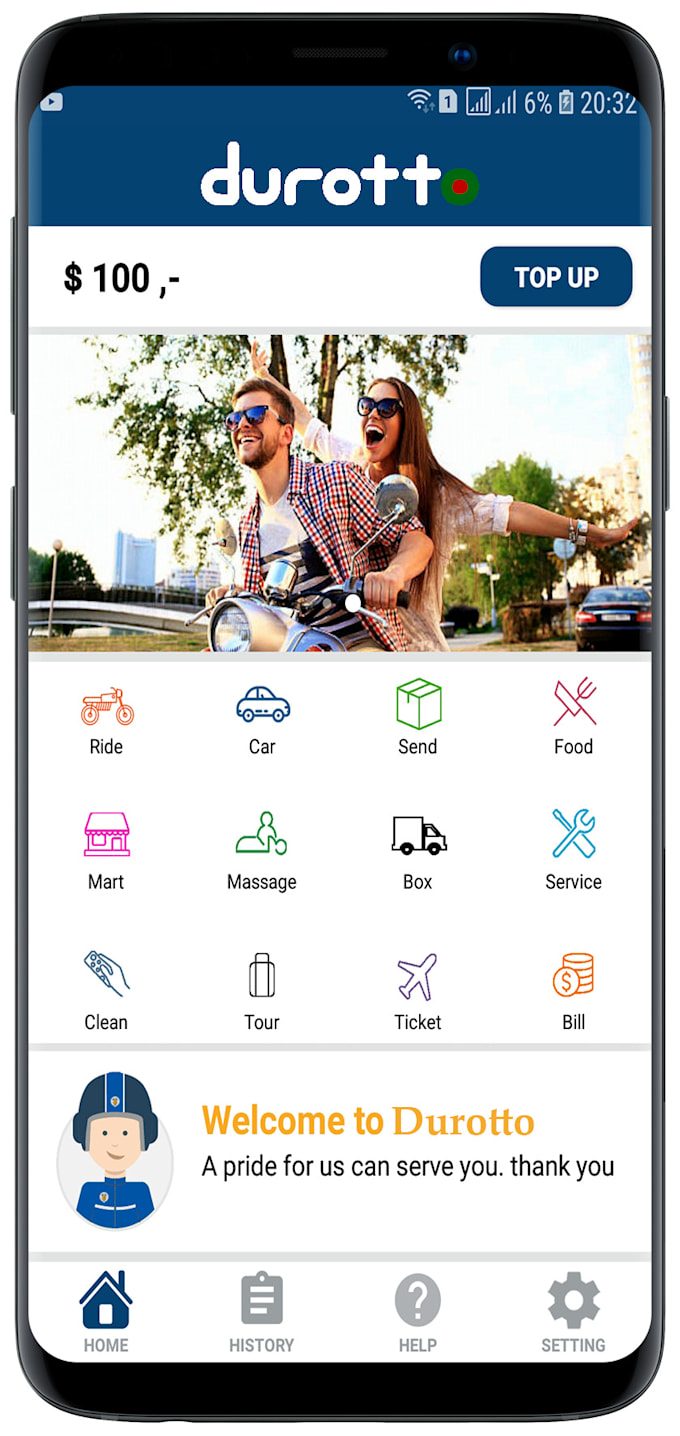 multi service providing app with otp verification