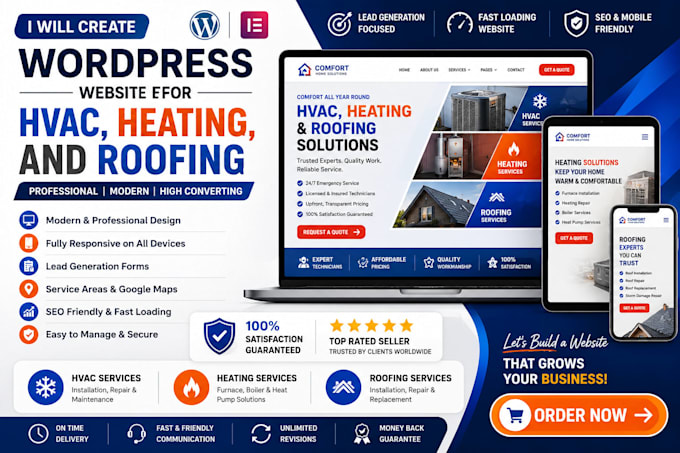 create a wordpress website for hvac, heating, and roofing