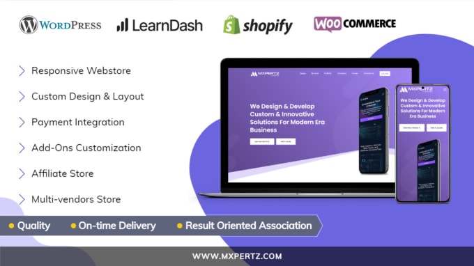 create shopify, wordpress, woocommerce, and lms websites with learndash