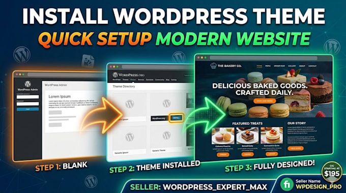 install wordpress theme, customize and redesign website