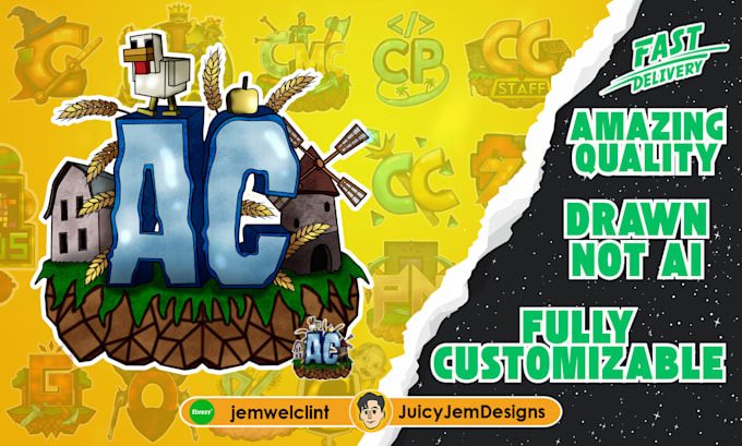 illustrate a minecraft sever logo or icon and discord icon