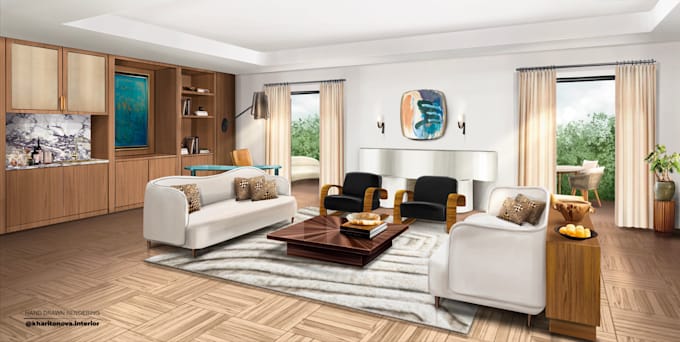 create a hand drawn interior sketch or illustration