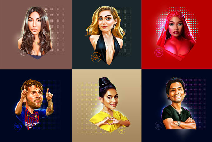 draw a portrait style digital caricature from photo
