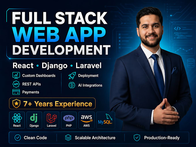 build your full stack web app in react, django, or laravel