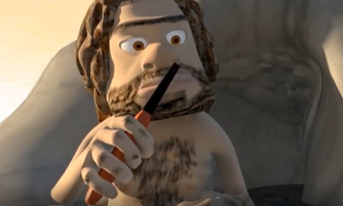 add logo and slogan in caveman fire video ad