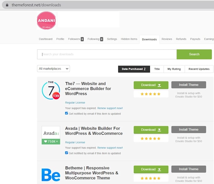 customize avada or betheme or the7 and popular website wordpress theme