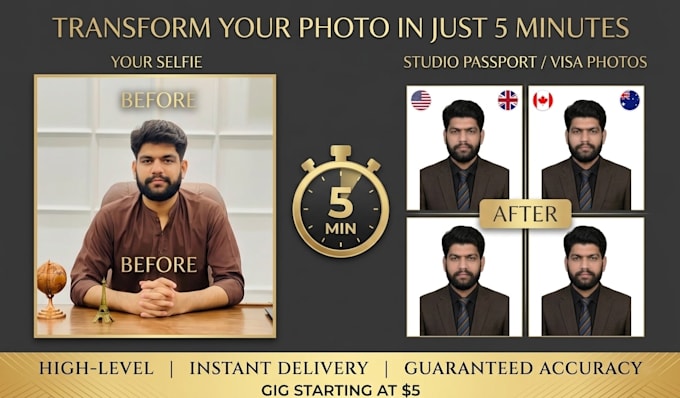 do passport size photo from any photo urgently in 1 hour