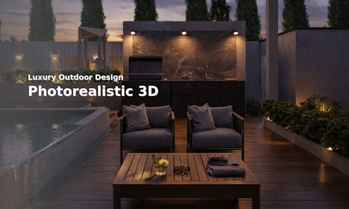 design landscape, garden and backyard with realistic 3d rendering