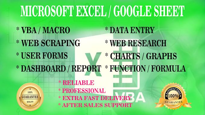 provide excellent service in excel function, vba, macro