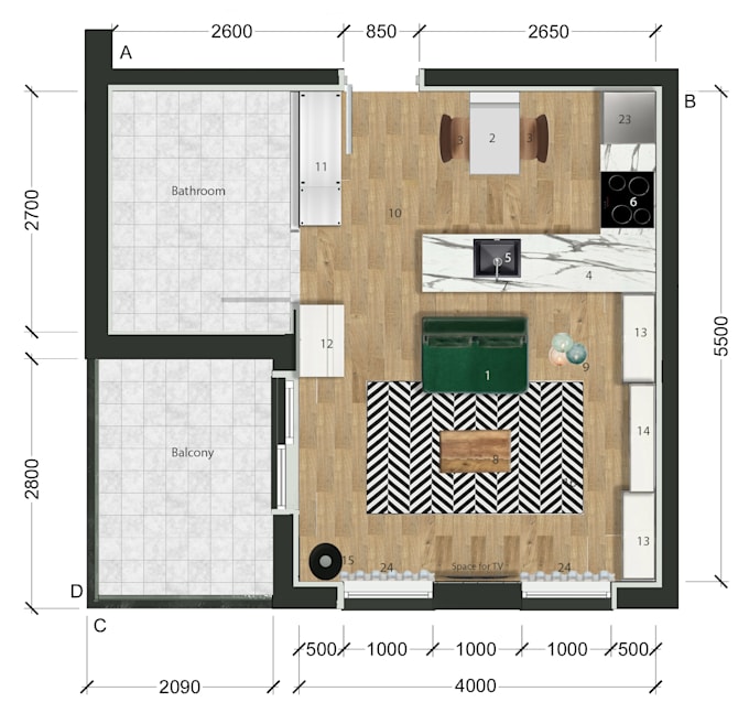 architectural photoshop production for plan and sections