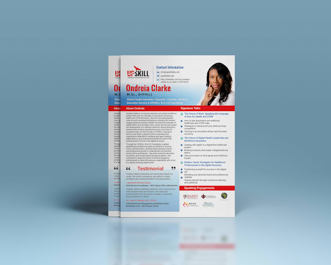 design clean speaker one sheet, media kit, bio, epk, press kit, one pager