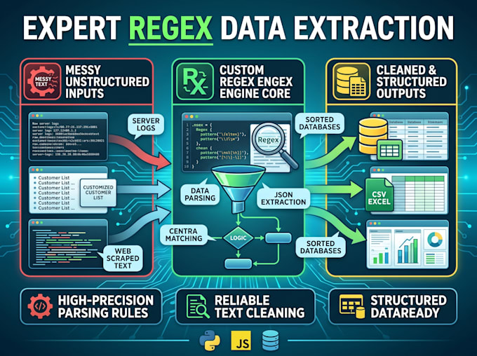 write complex regex for data extraction and text parsing
