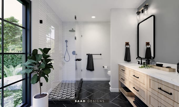 do bathroom interior design in 3d and render