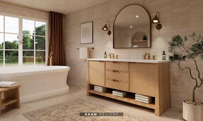 do bathroom interior design in 3d and render