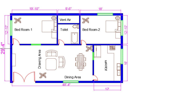 Draw a basic floor plan by Zahidibrar | Fiverr