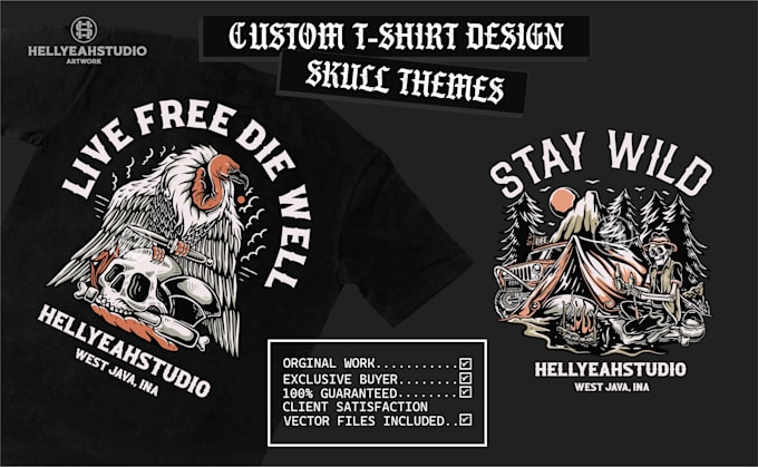 create hand drawn skull tshirt for your clothing brand
