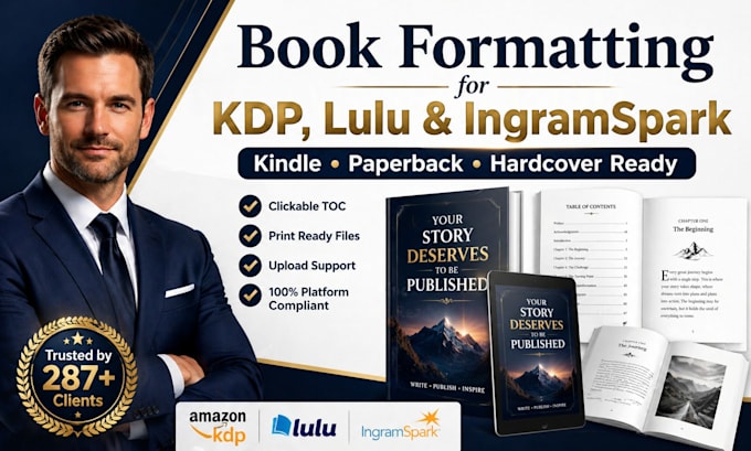 do book formatting, layout design for KDP lulu ingramspark