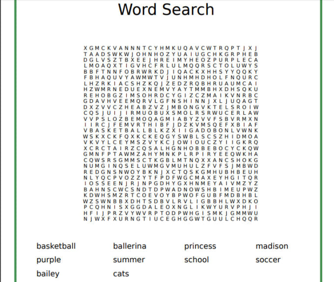 create a word search using your choice of words