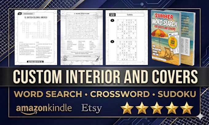 create sudoku, word search, crossword puzzle books, cover design for amazon KDP