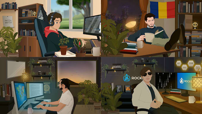 create lofi loop animation illustration and animated gif