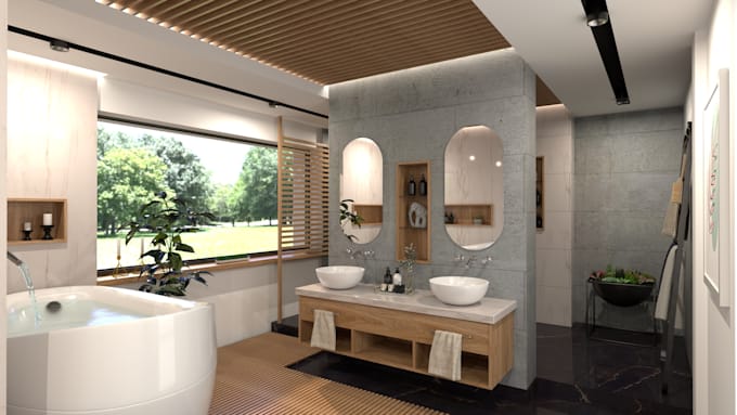 create a 3d interior design of your bathroom