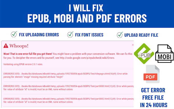 format pdf into epub, validate and fix the kindle ebook error, ingram spark