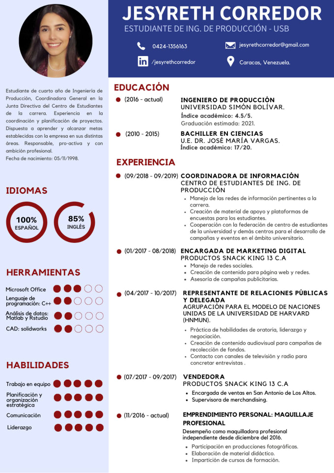Design your curriculum vitae cv for you by Jtcorredor | Fiverr