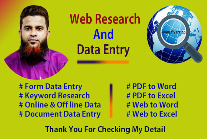 provide assistance in web research and data entry