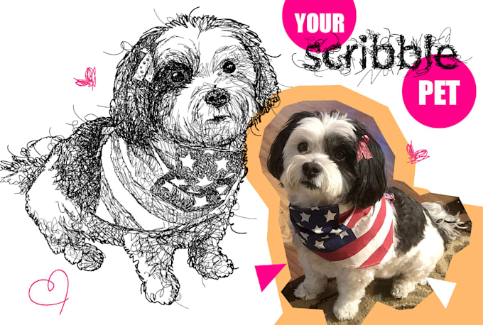 drawn detailed scribble pet portait